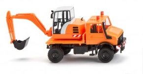 Wiking 064704 - H0 - Unimog mit Bagger - kommunalorange